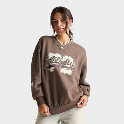Women's adidas Originals V-Neck Baseball Crew Sweatshirt - Earth Strata