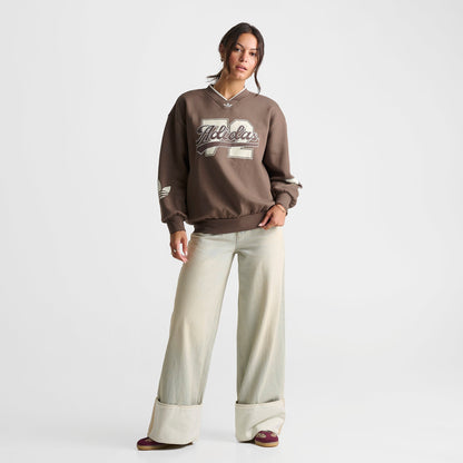 Women's adidas Originals V-Neck Baseball Crew Sweatshirt - Earth Strata