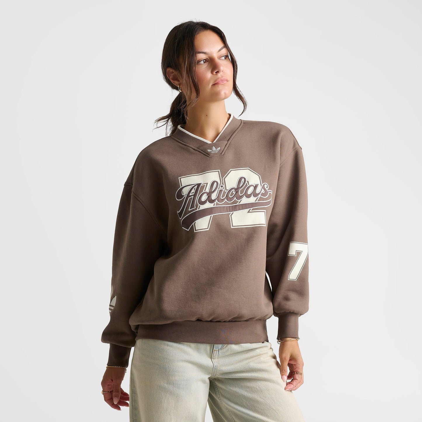 Women's adidas Originals V-Neck Baseball Crew Sweatshirt - Earth Strata