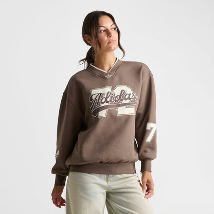 Women's adidas Originals V-Neck Baseball Crew Sweatshirt - Earth Strata