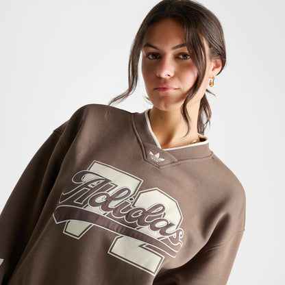 Women's adidas Originals V-Neck Baseball Crew Sweatshirt - Earth Strata