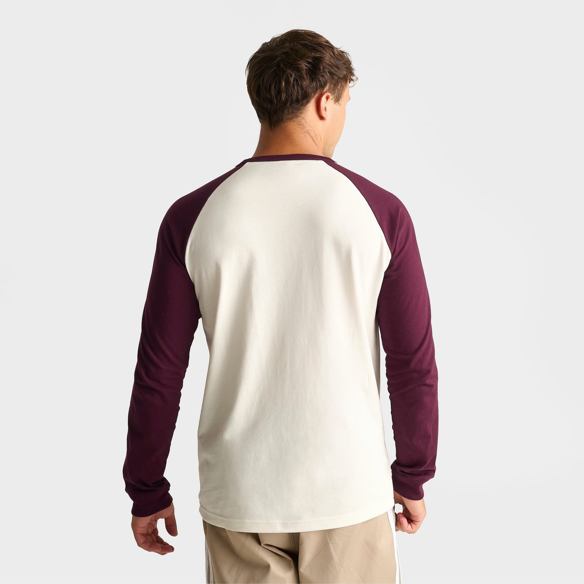 Men's adidas Originals 3-Stripes Long-Sleeve T-Shirt - Off White/Maroon