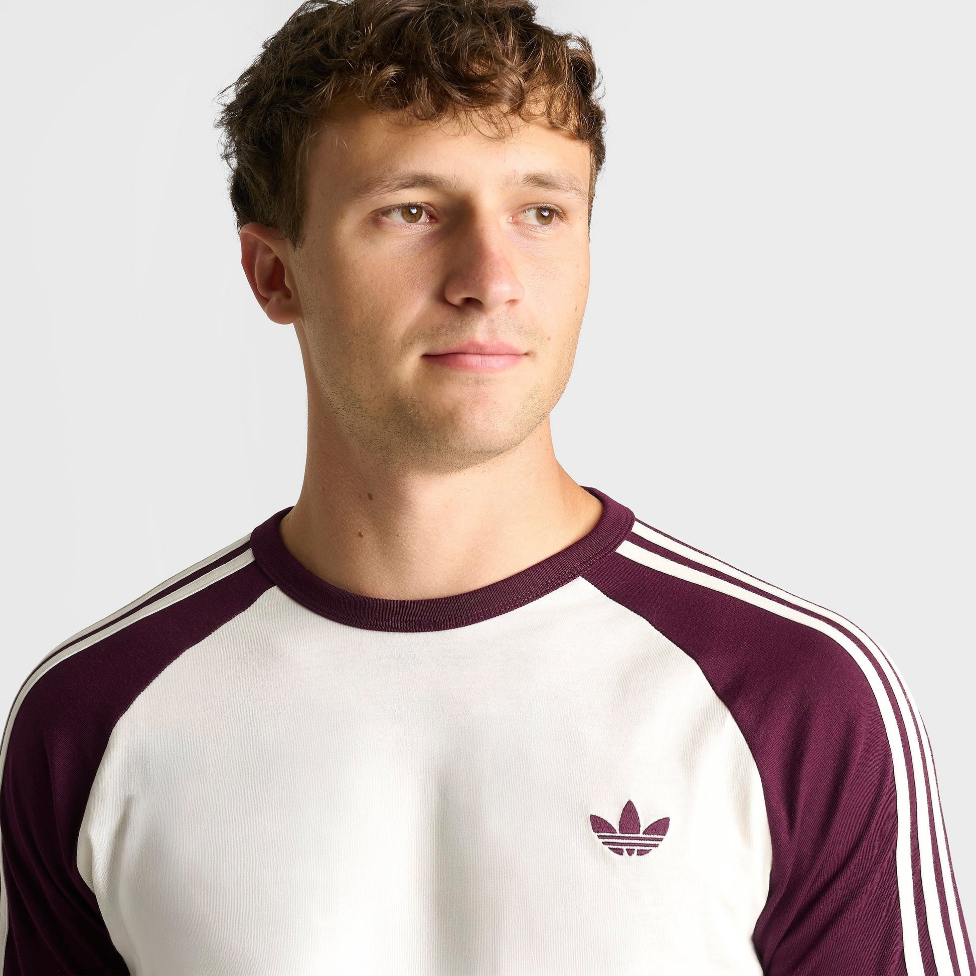 Men's adidas Originals 3-Stripes Long-Sleeve T-Shirt - Off White/Maroon