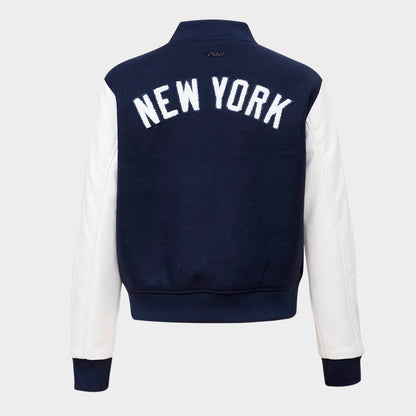 Women's Pro Standard New York Yankees MLB Classic Wool Varsity Jacket - Midnight Navy/White