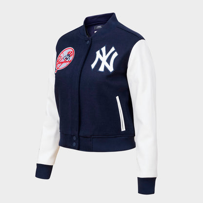 Women's Pro Standard New York Yankees MLB Classic Wool Varsity Jacket - Midnight Navy/White