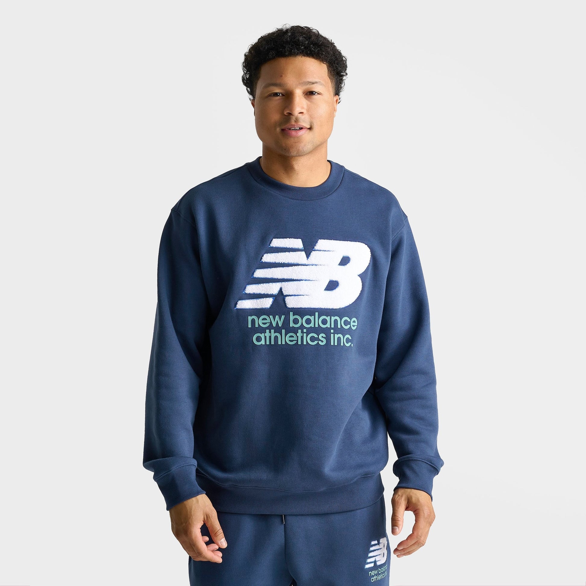 Men's New Balance Athletics Chenille Fleece Crewneck Sweatshirt - NB Blue/Teal/White