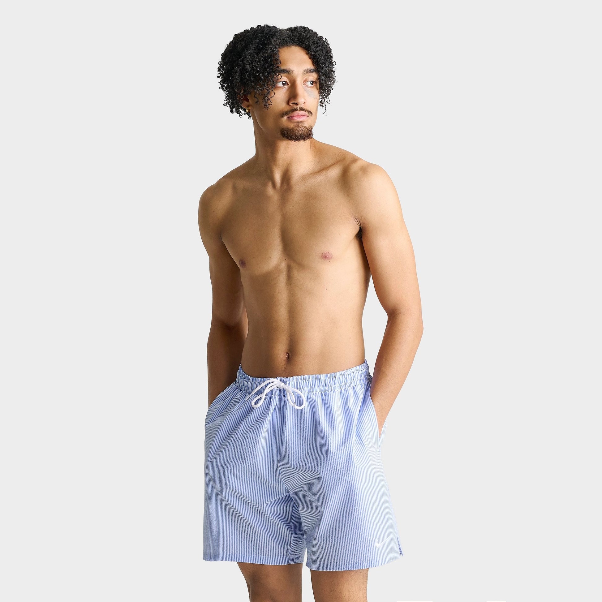 Men's Nike Swim Breaker Seersucker Ripple Brief-Lined 7" Volley Shorts - Blue Crystal