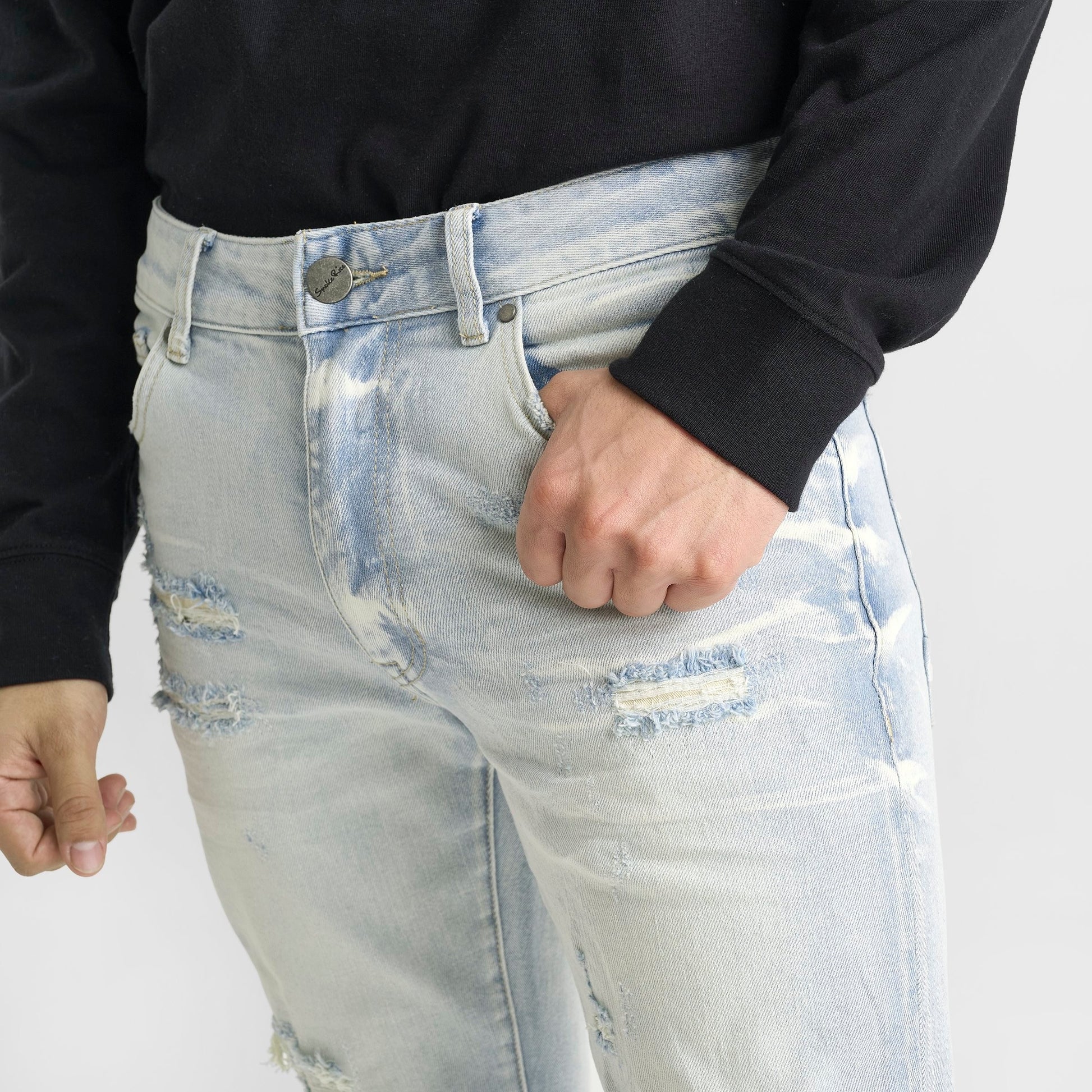 Men's Smoke Rise Distressed Slim Denim Jeans - Lotus Blue