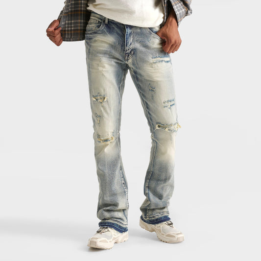 Men's Smoke Rise Lazy Stacked Flare Denim Jeans - Cascade Blue