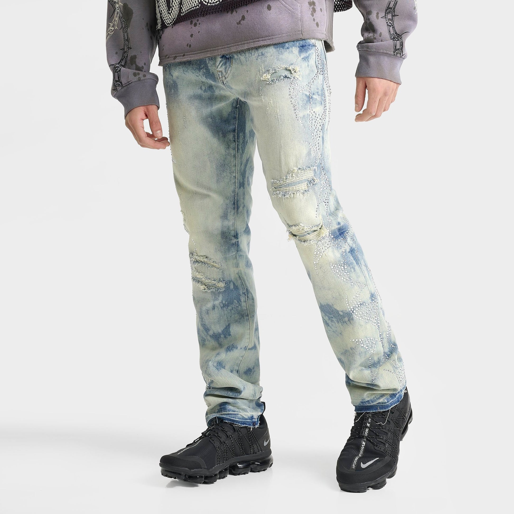 Men's Smoke Rise Rhinestone Scorpion Ripped Denim Jeans - Seville Blue