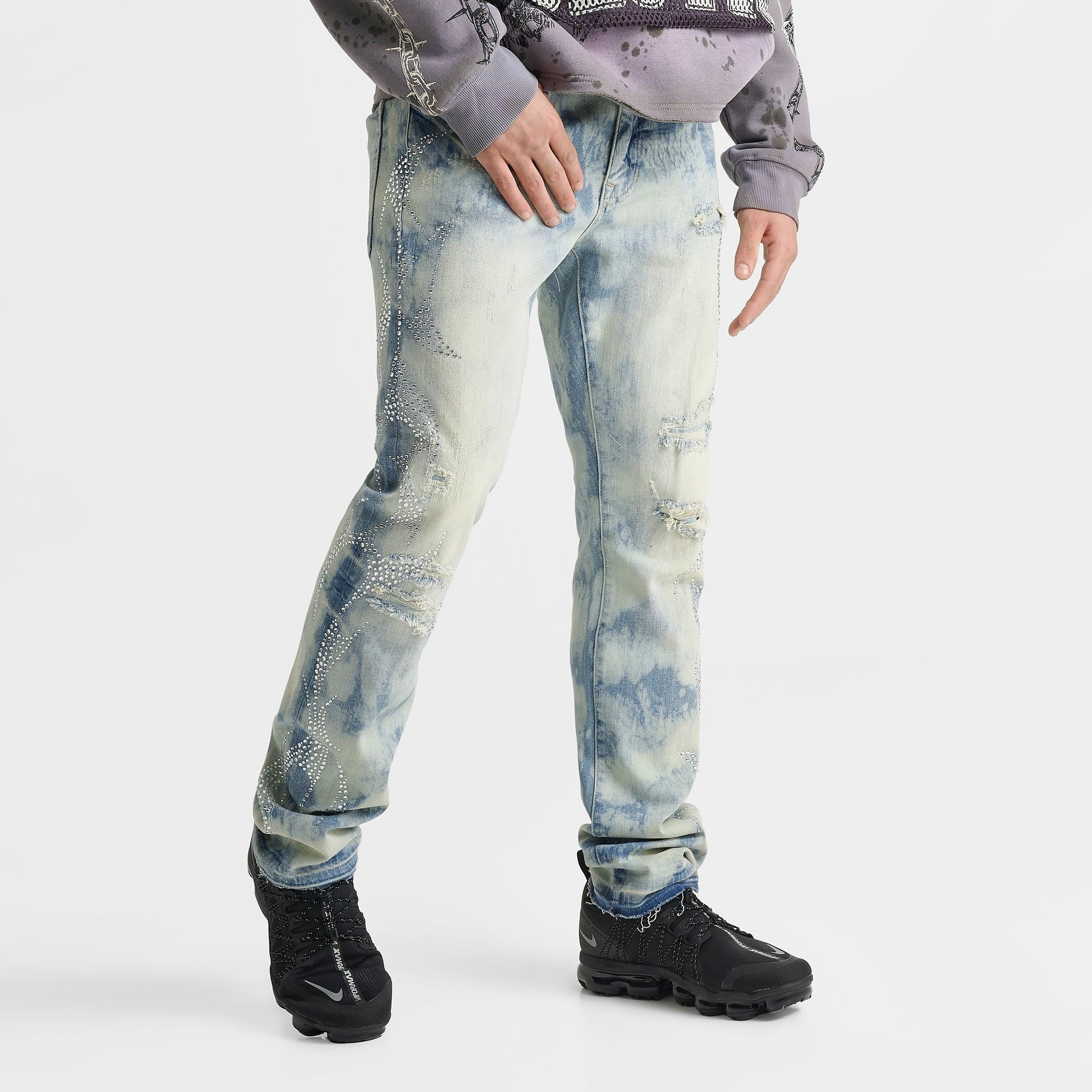 Men's Smoke Rise Rhinestone Scorpion Ripped Denim Jeans - Seville Blue