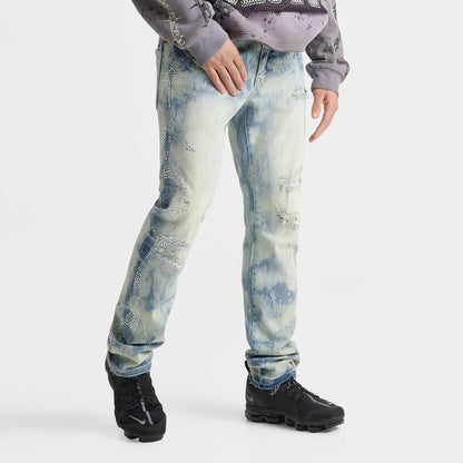 Men's Smoke Rise Rhinestone Scorpion Ripped Denim Jeans - Seville Blue