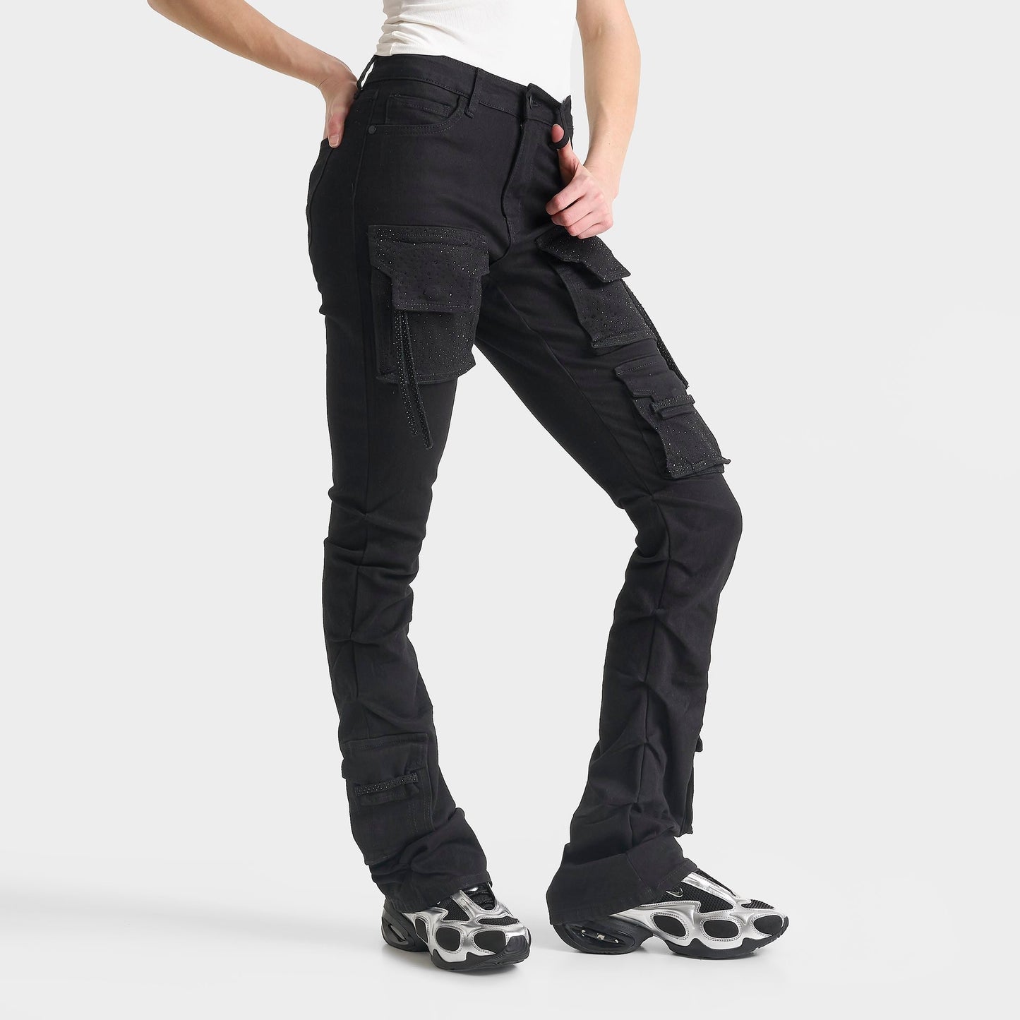 Women's Smoke Rise Nova Rhinestone High-Rise Stacked Pants - Black