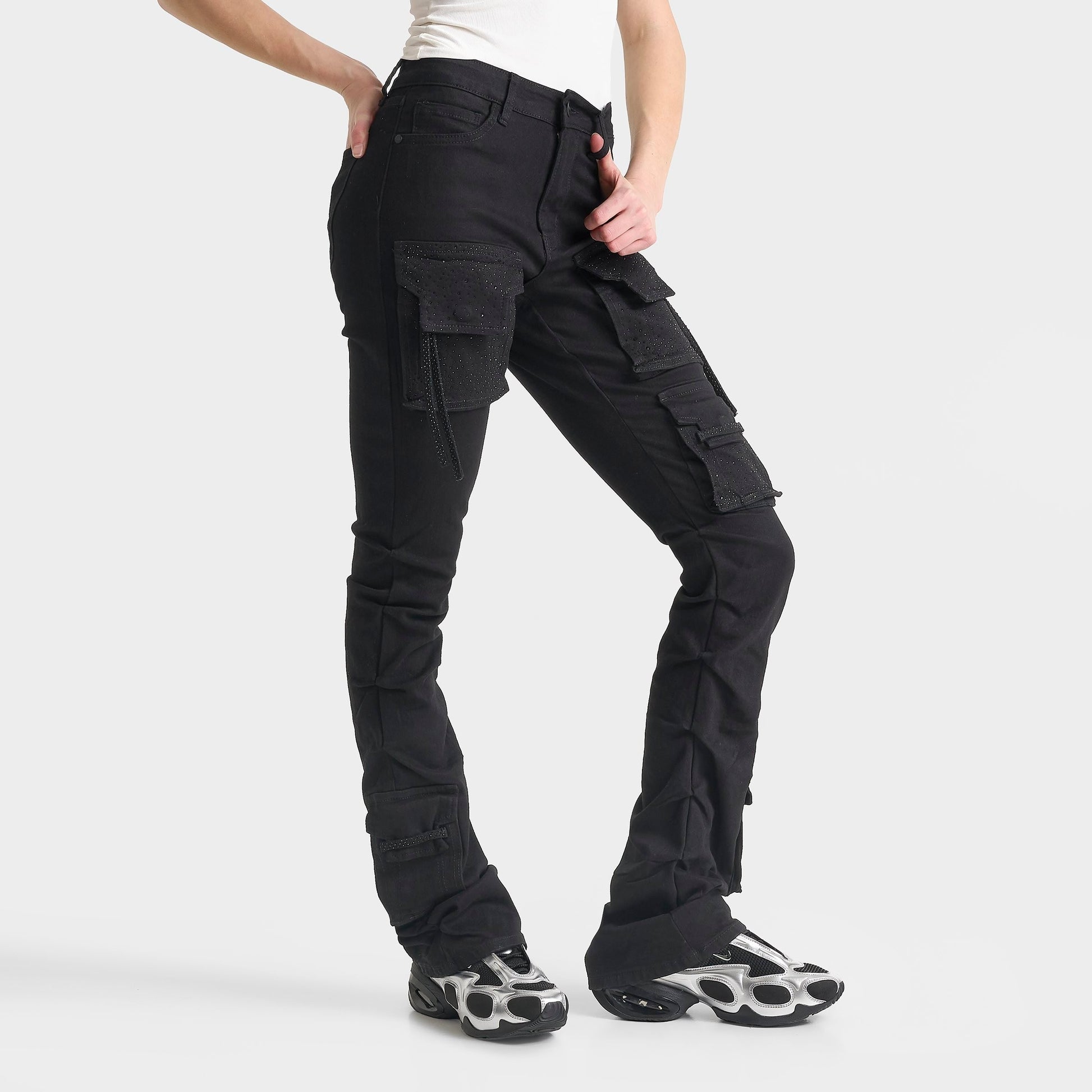 Women's Smoke Rise Nova Rhinestone High-Rise Stacked Pants - Black