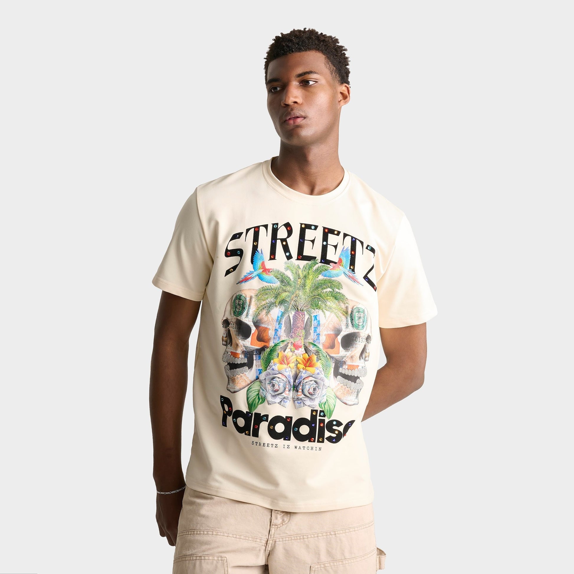 Men's Streetz Iz Watchin Streetz Paradise T-Shirt - Cream