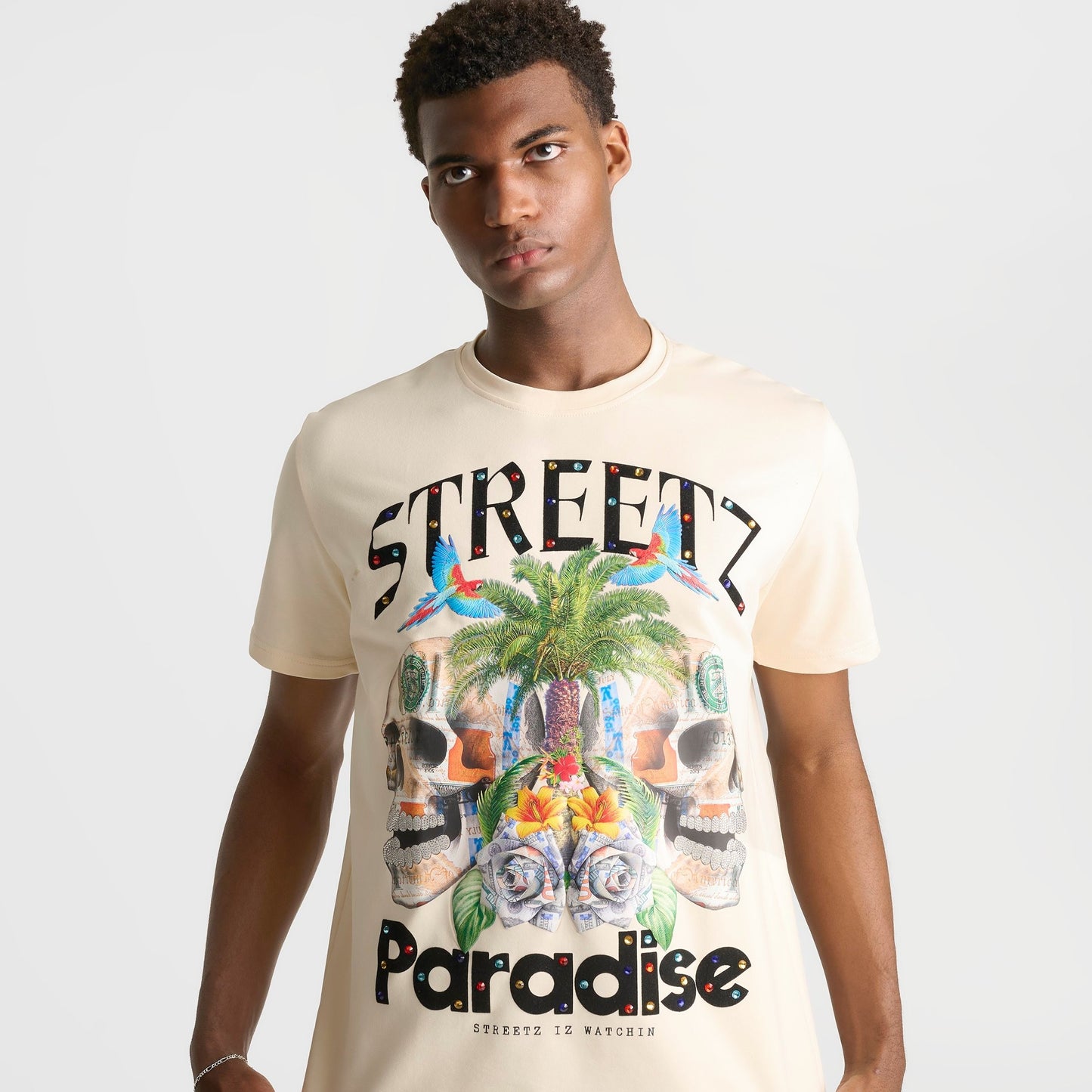 Men's Streetz Iz Watchin Streetz Paradise T-Shirt - Cream
