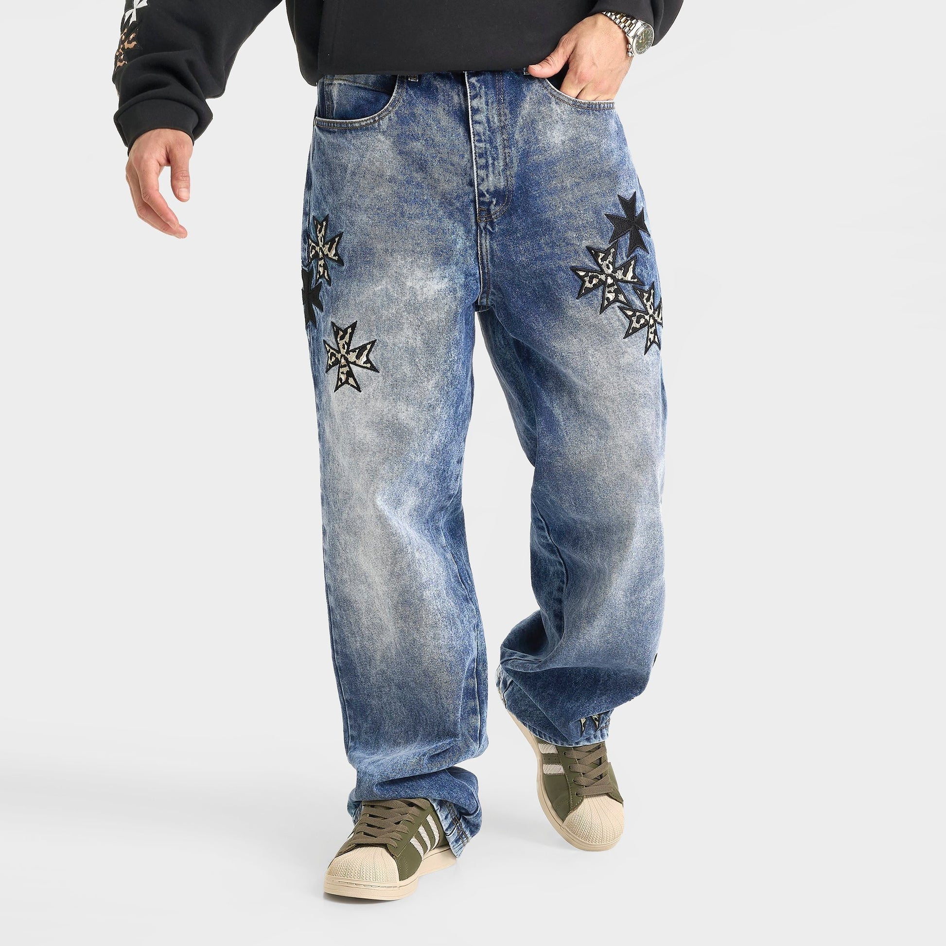 Men's Supply & Demand Slater Baggy Denim Jeans - Mid Wash Blue