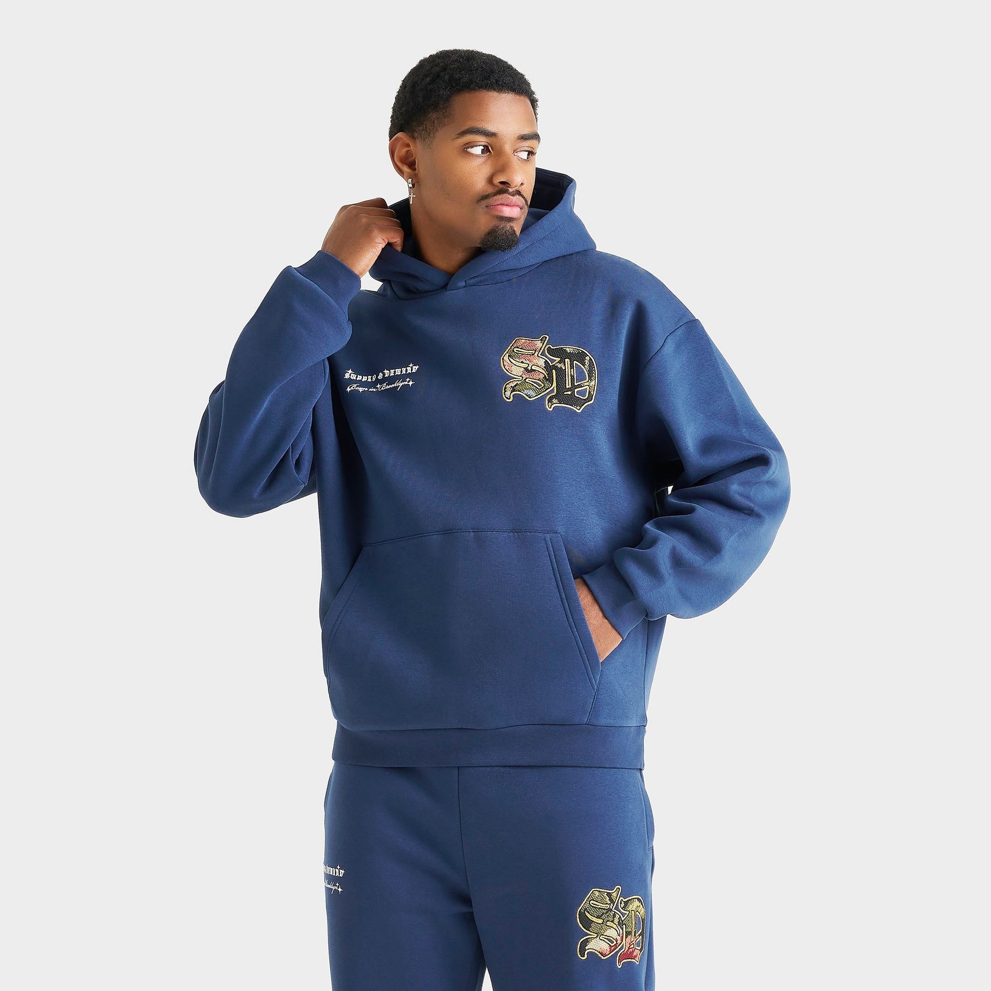 Men's Supply & Demand Floral Logo Fleece Pullover Hoodie - Navy