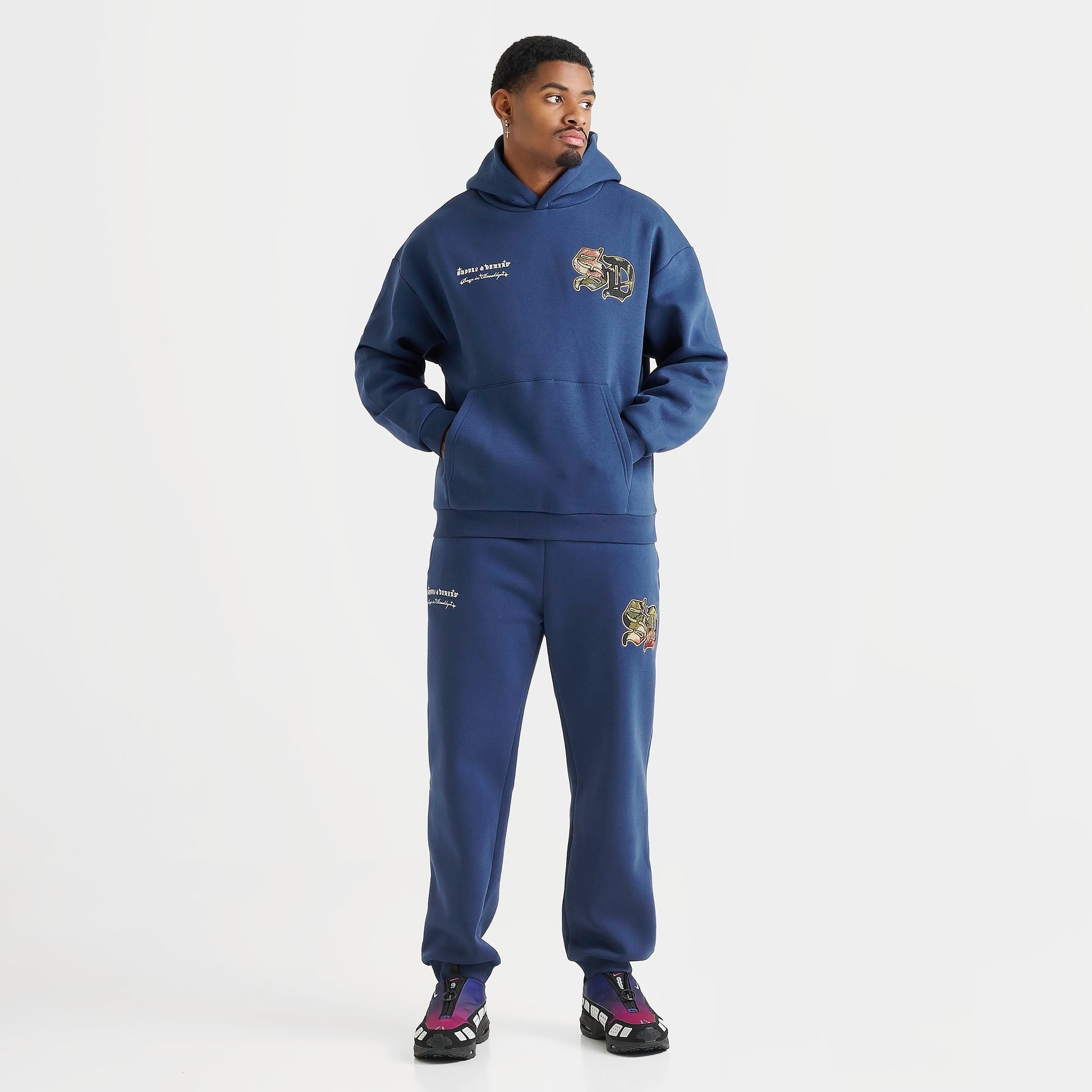 Men's Supply & Demand Floral Logo Fleece Pullover Hoodie - Navy