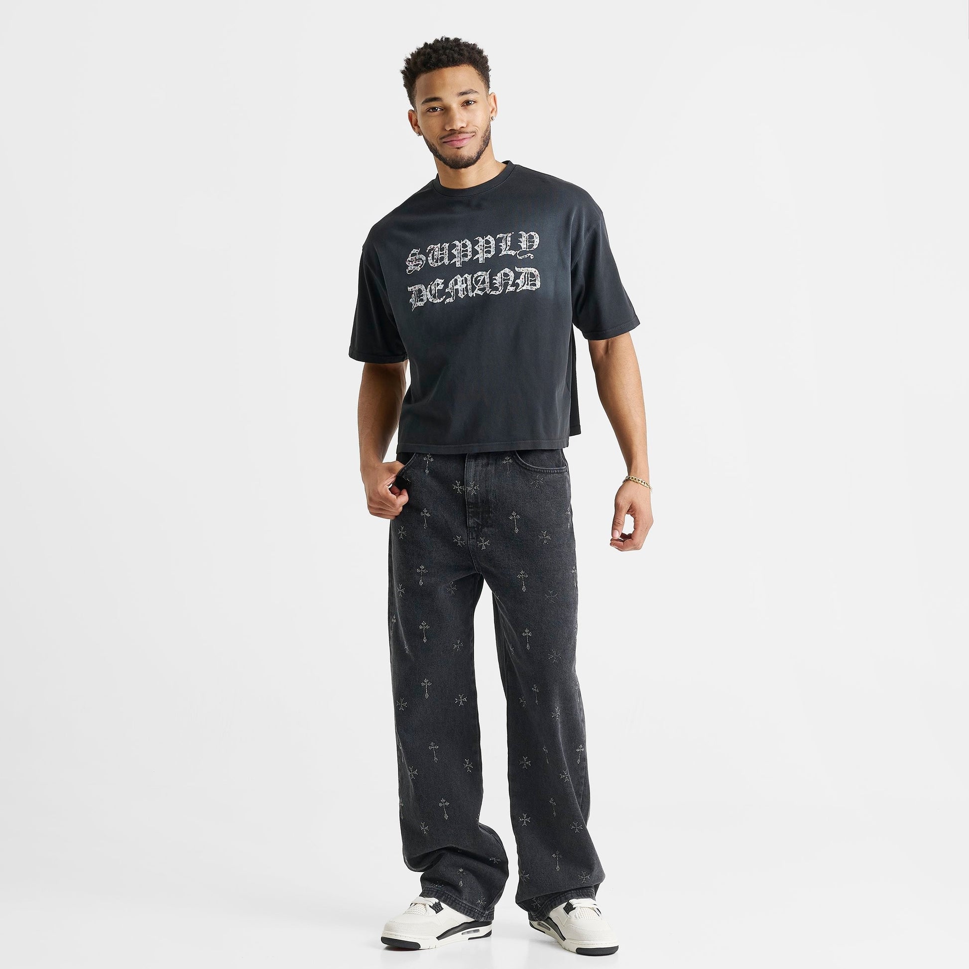 Men's Supply & Demand Glitter Crop T-Shirt - Black