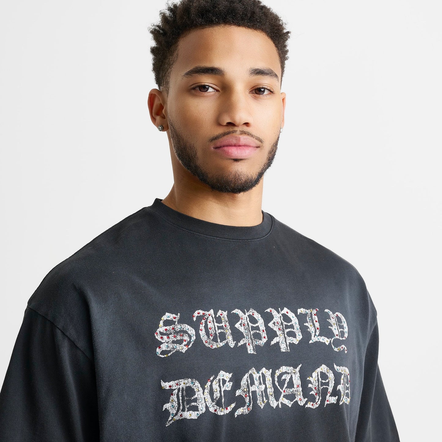Men's Supply & Demand Glitter Crop T-Shirt - Black