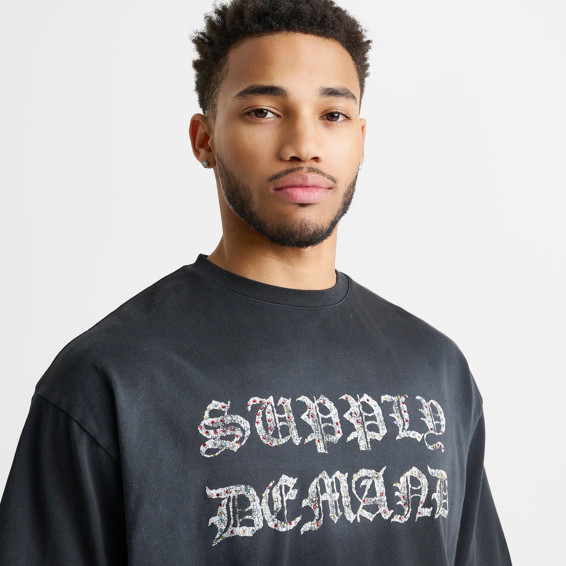 Men's Supply & Demand Glitter Crop T-Shirt - Black