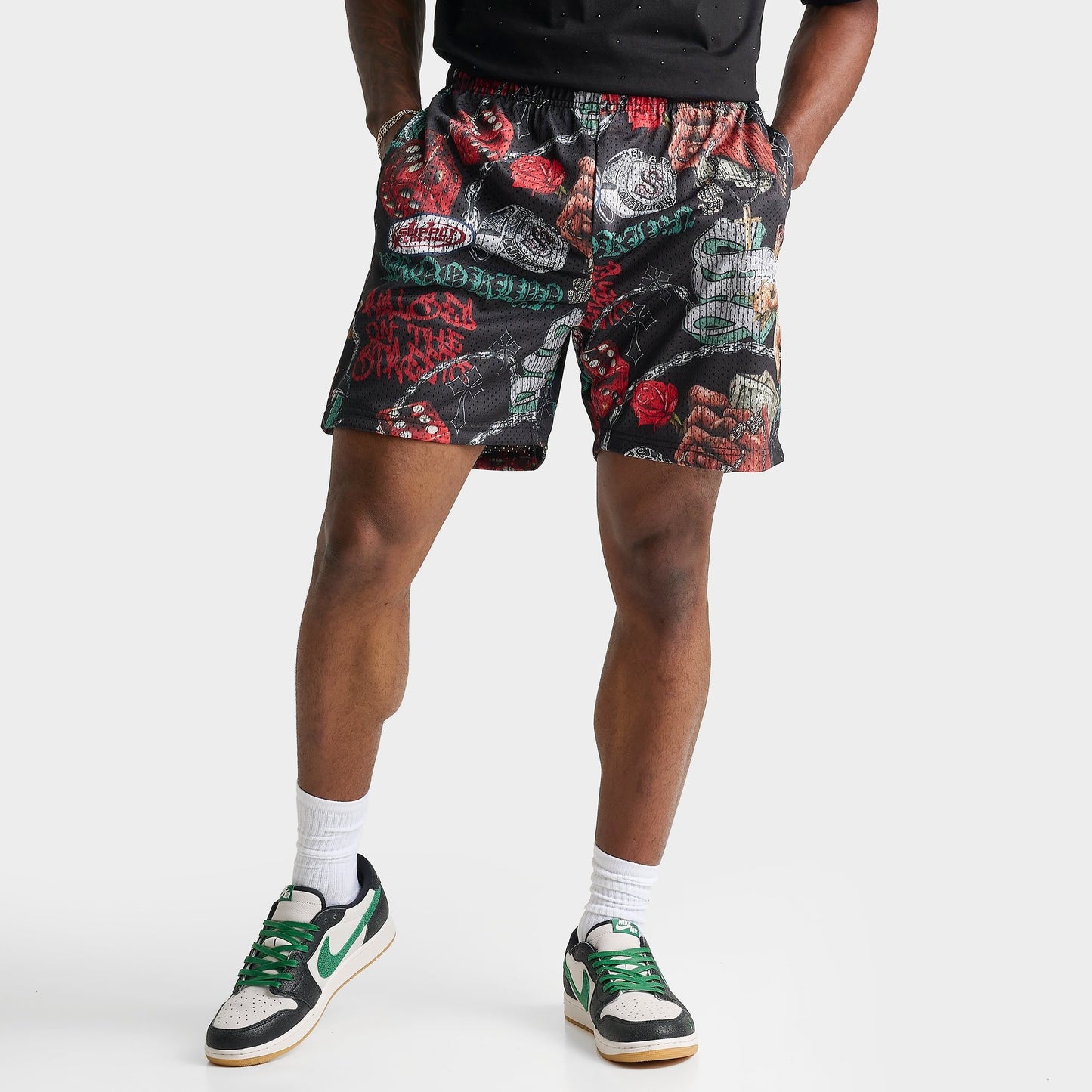 Men's Supply & Demand Market Mesh Shorts - Black Allover Print