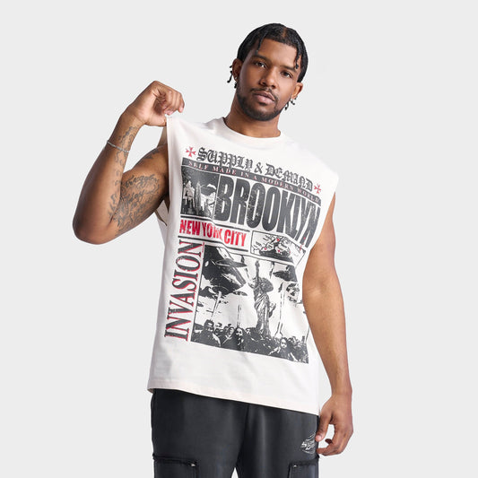 Men's Supply & Demand Tabloid Graphic Sleeveless T-Shirt - Egret