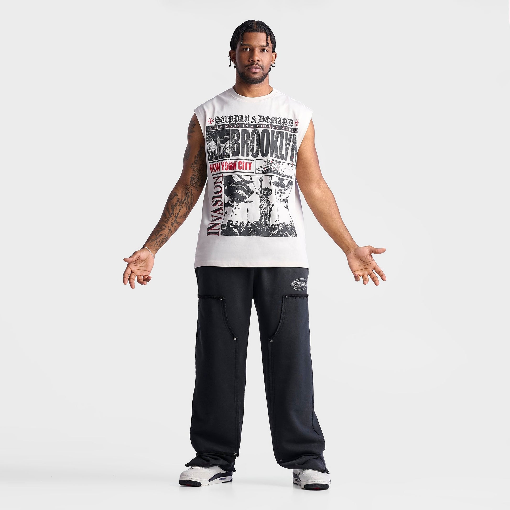 Men's Supply & Demand Tabloid Graphic Sleeveless T-Shirt - Egret