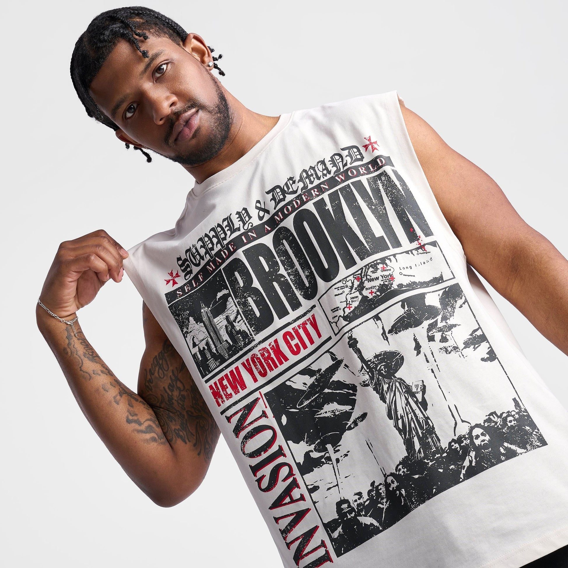 Men's Supply & Demand Tabloid Graphic Sleeveless T-Shirt - Egret