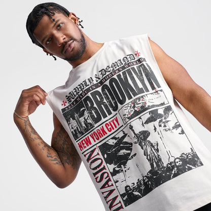 Men's Supply & Demand Tabloid Graphic Sleeveless T-Shirt - Egret