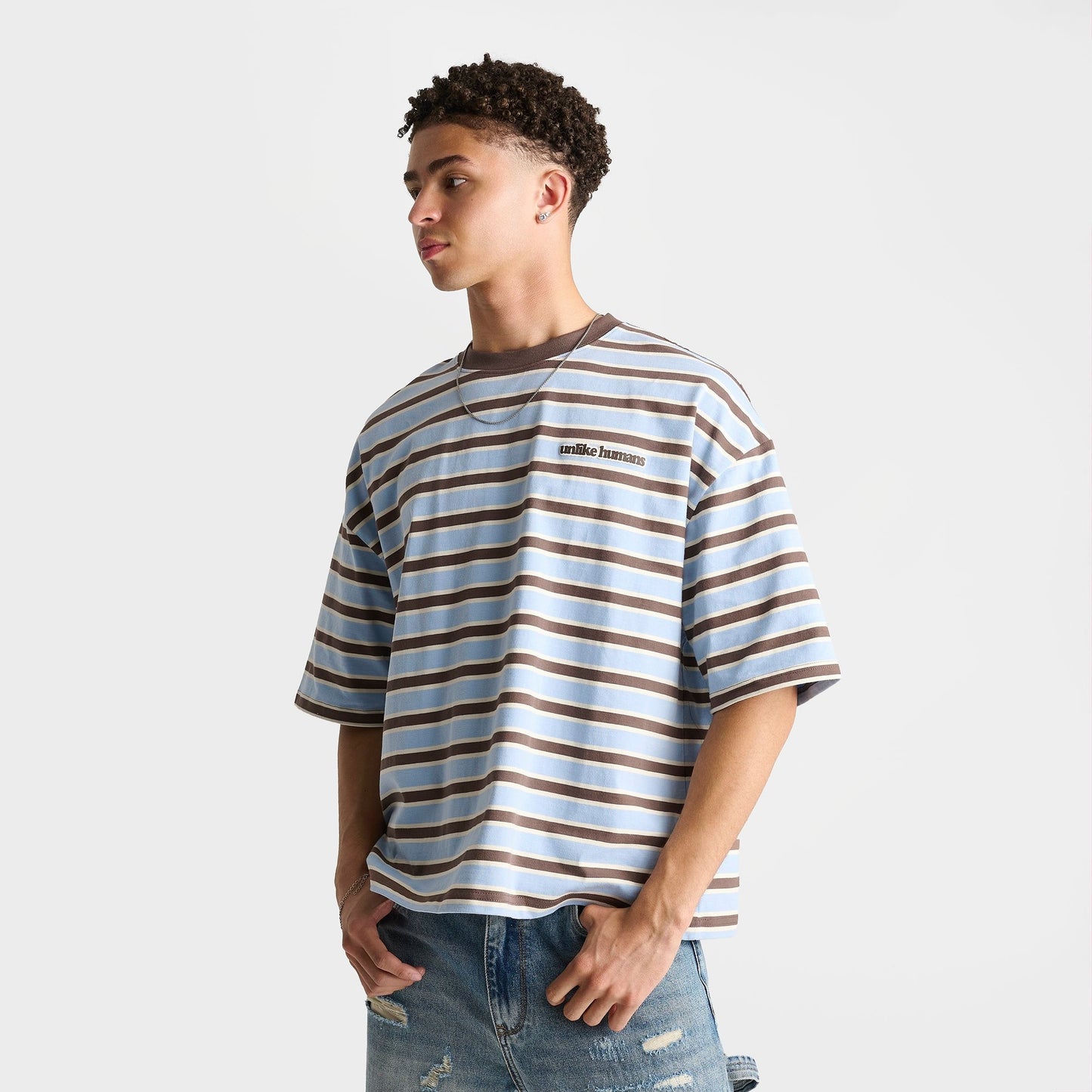 Men's Unlike Humans Jem Striped T-Shirt - Blue Bell