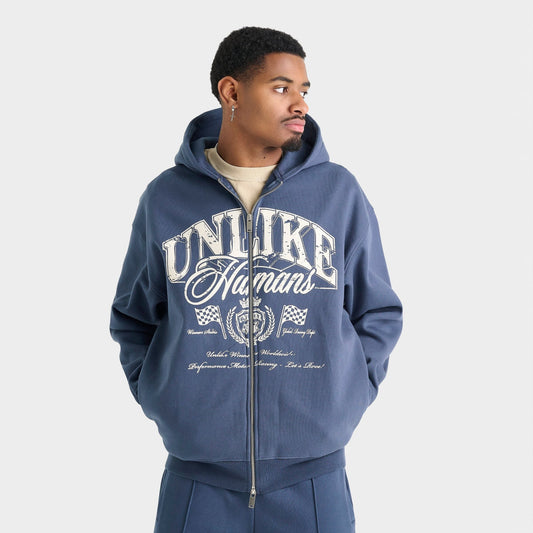 Men's Unlike Humans Motor Graphic Fleece Full-Zip Hoodie - Steel Blue