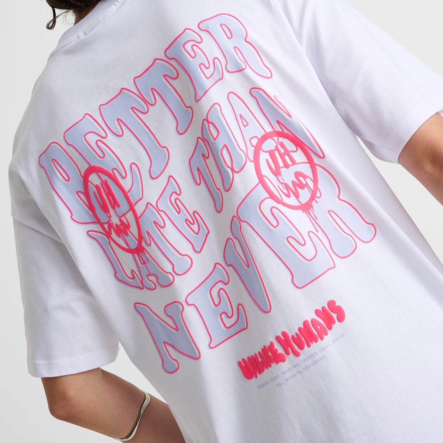 Women's Unlike Humans Better Late Than Never T-Shirt - White
