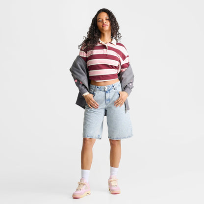 Women's Unlike Humans Rhinestone Denim Jorts - Light Stone Wash