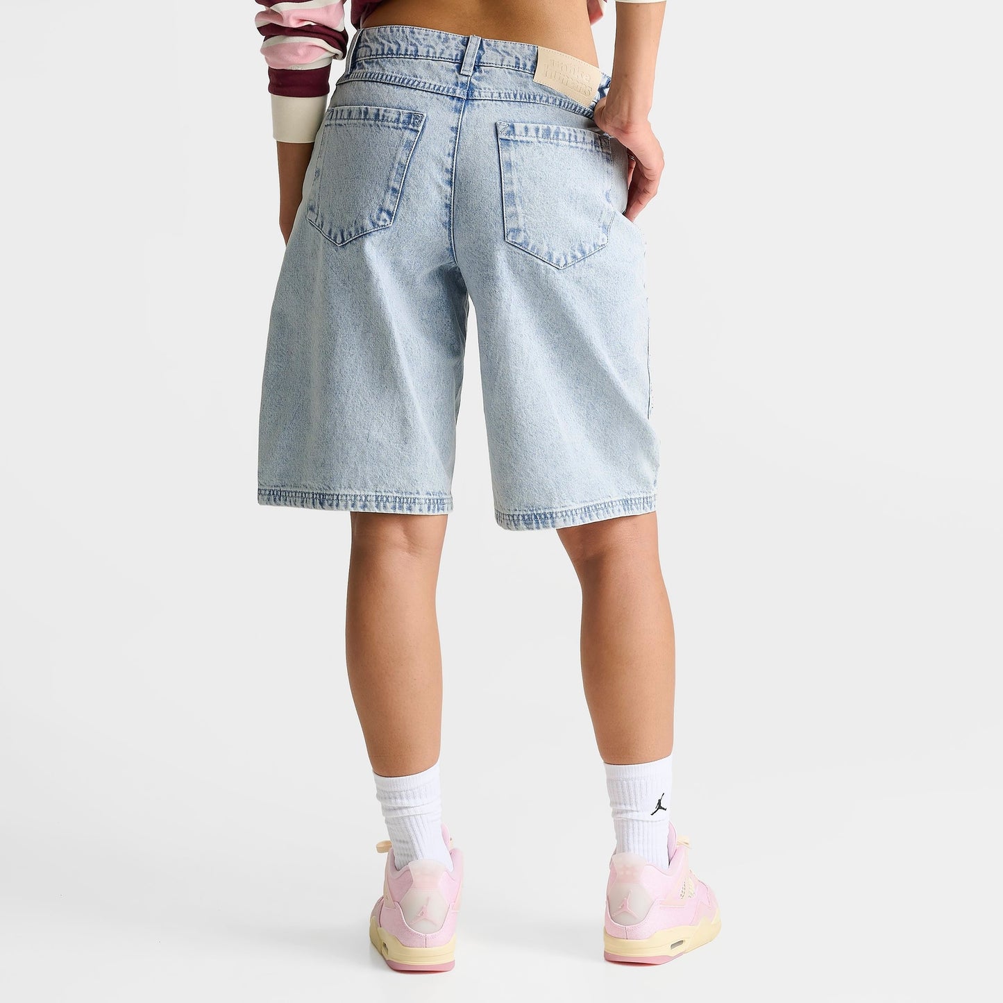Women's Unlike Humans Rhinestone Denim Jorts - Light Stone Wash