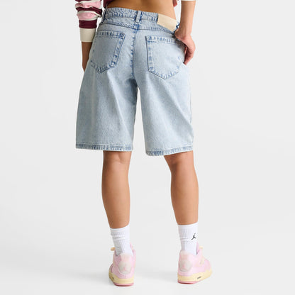 Women's Unlike Humans Rhinestone Denim Jorts - Light Stone Wash