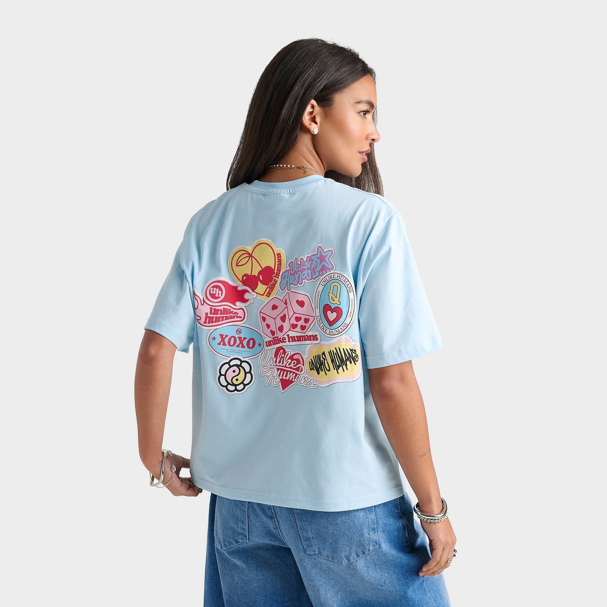 Women's Unlike Humans Patch Boxy T-Shirt - Corydalis Blue