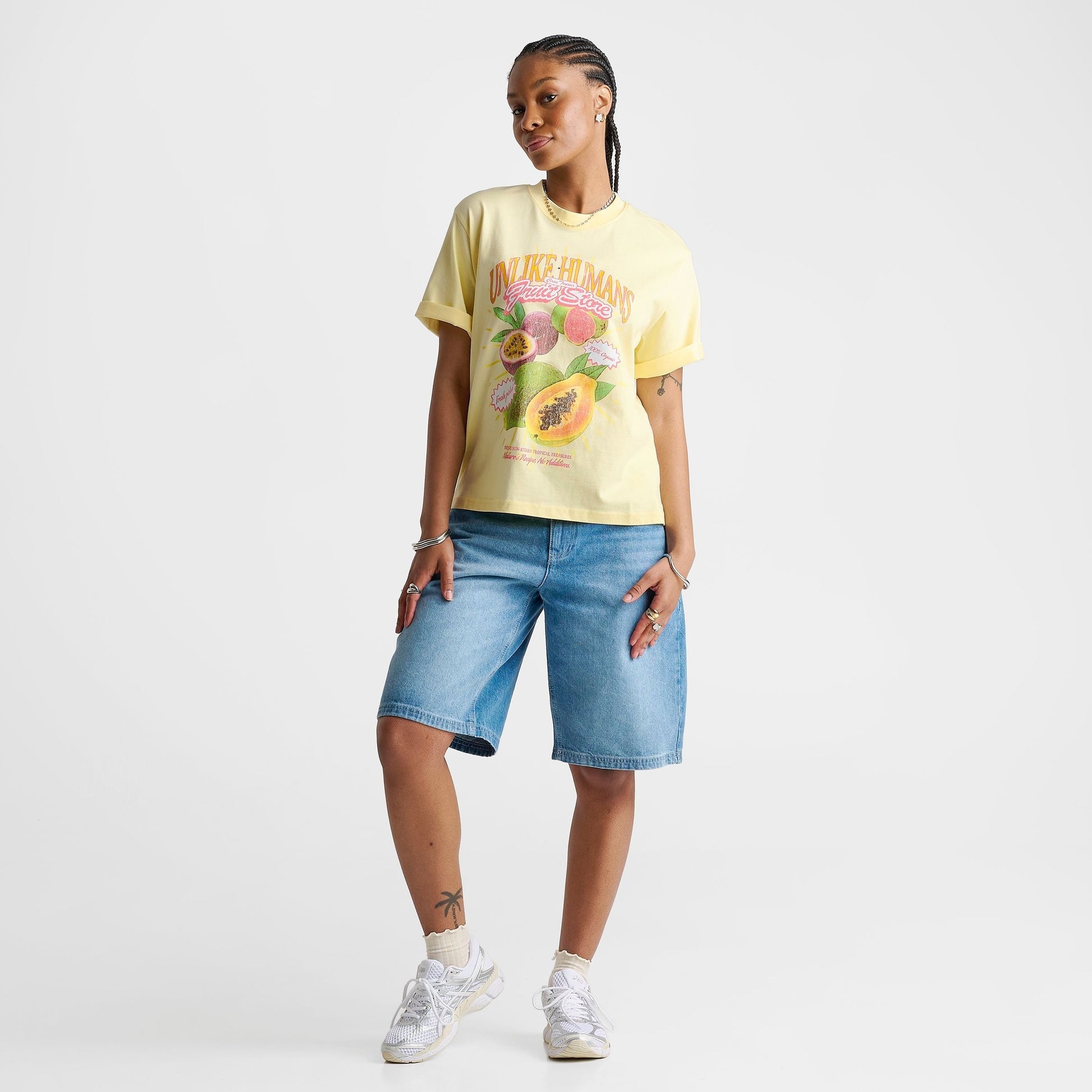Women's Unlike Humans Tropical Boxy T-Shirt - Pastel Yellow