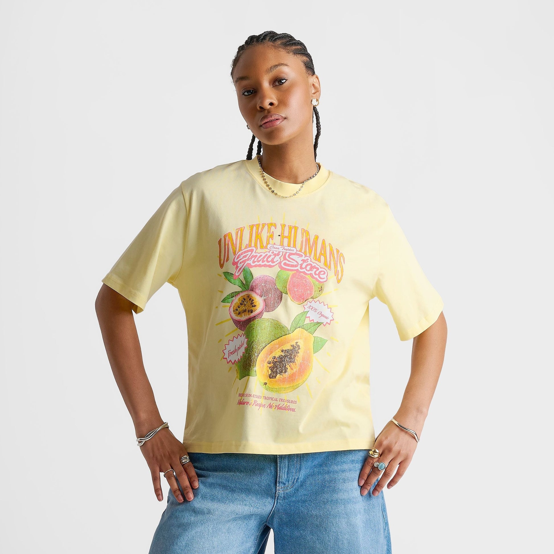 Women's Unlike Humans Tropical Boxy T-Shirt - Pastel Yellow