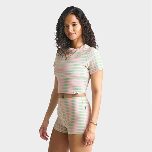 Women's Unlike Humans Ribbed Striped Baby T-Shirt - Pink/Green