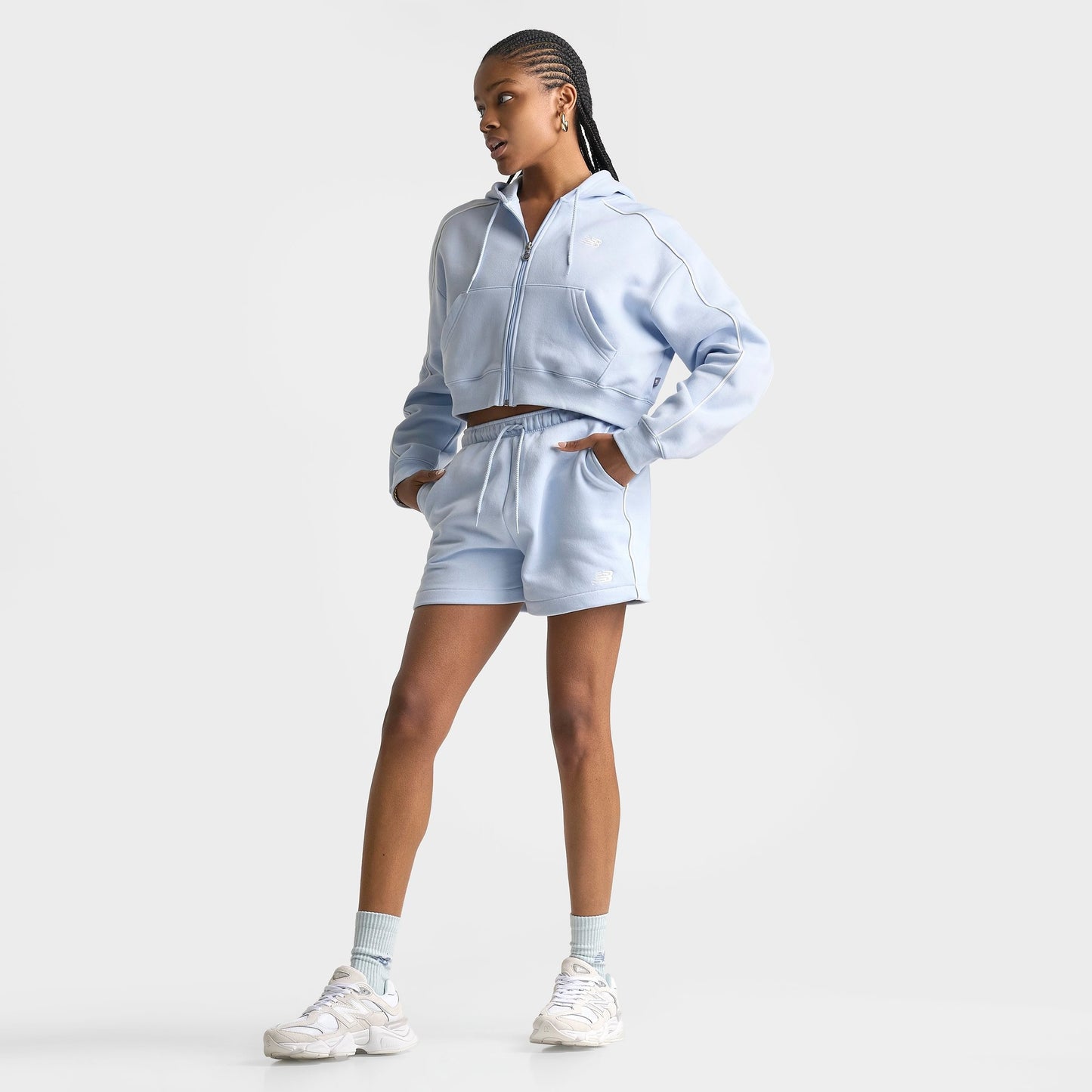 Women's New Balance Piped Fleece Shorts - Oxford Blue
