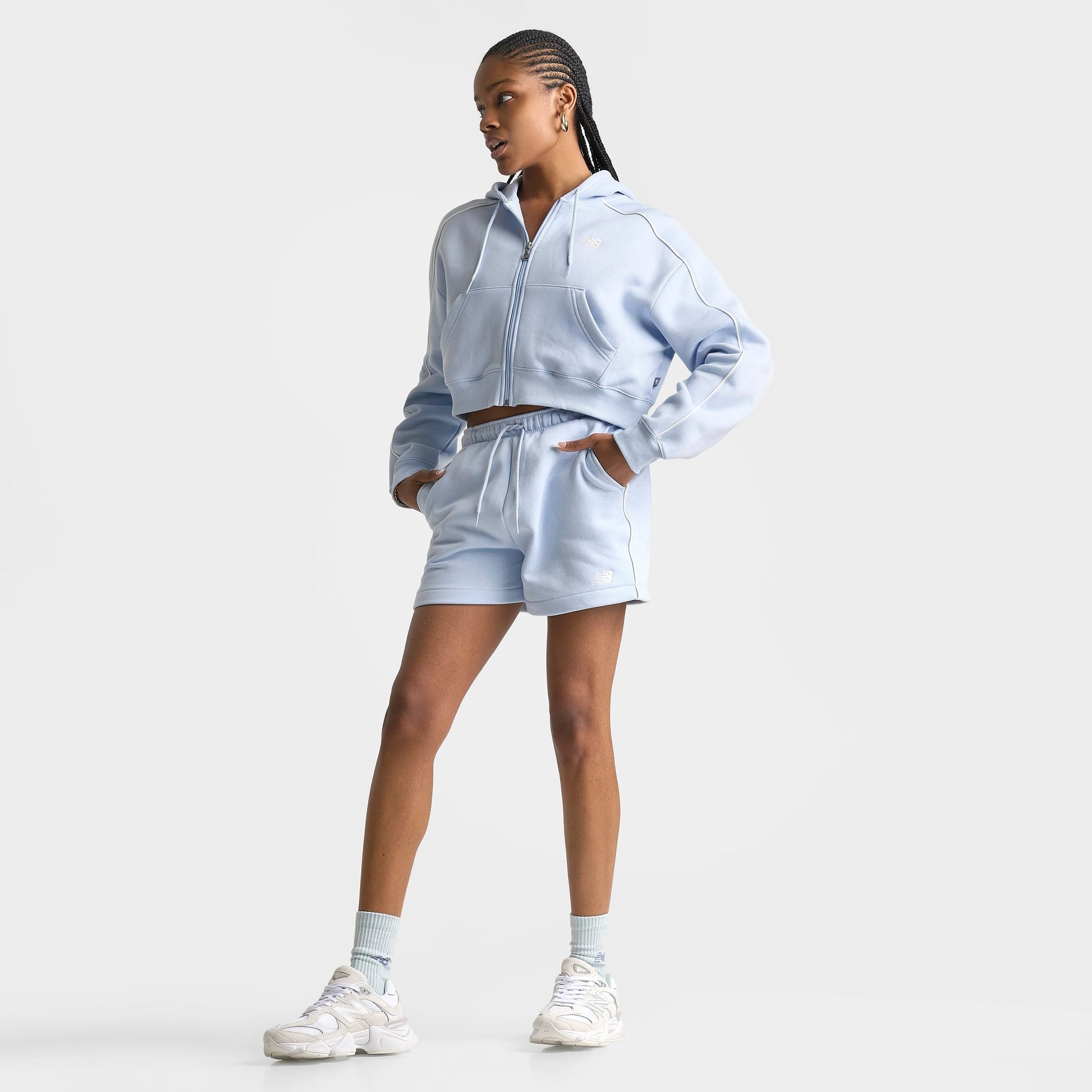 Women's New Balance Piped Fleece Shorts - Oxford Blue