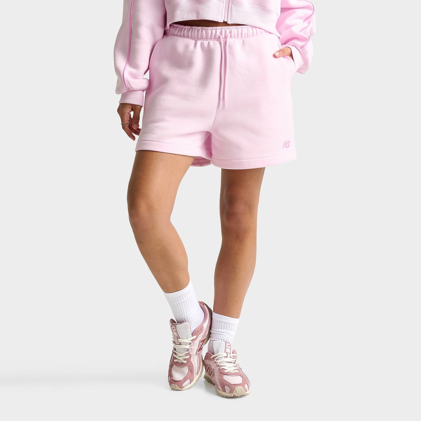 Women's New Balance Piped Fleece Shorts - Light Raspberry