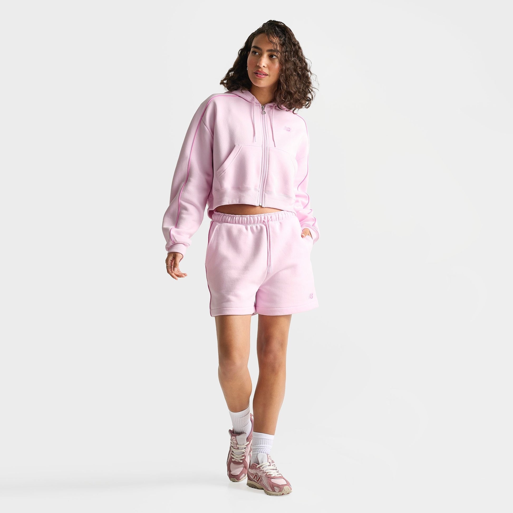Women's New Balance Piped Fleece Shorts - Light Raspberry