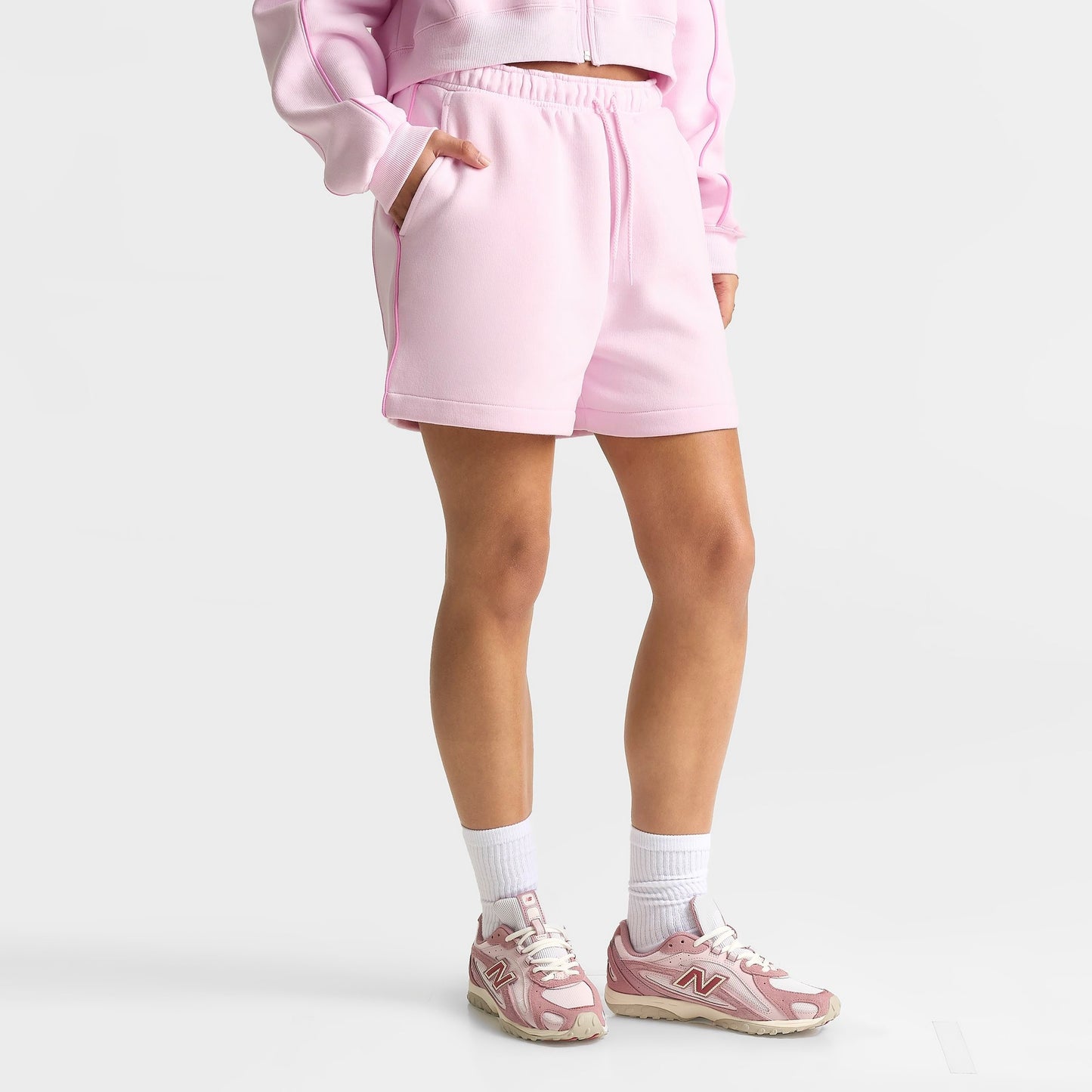 Women's New Balance Piped Fleece Shorts - Light Raspberry